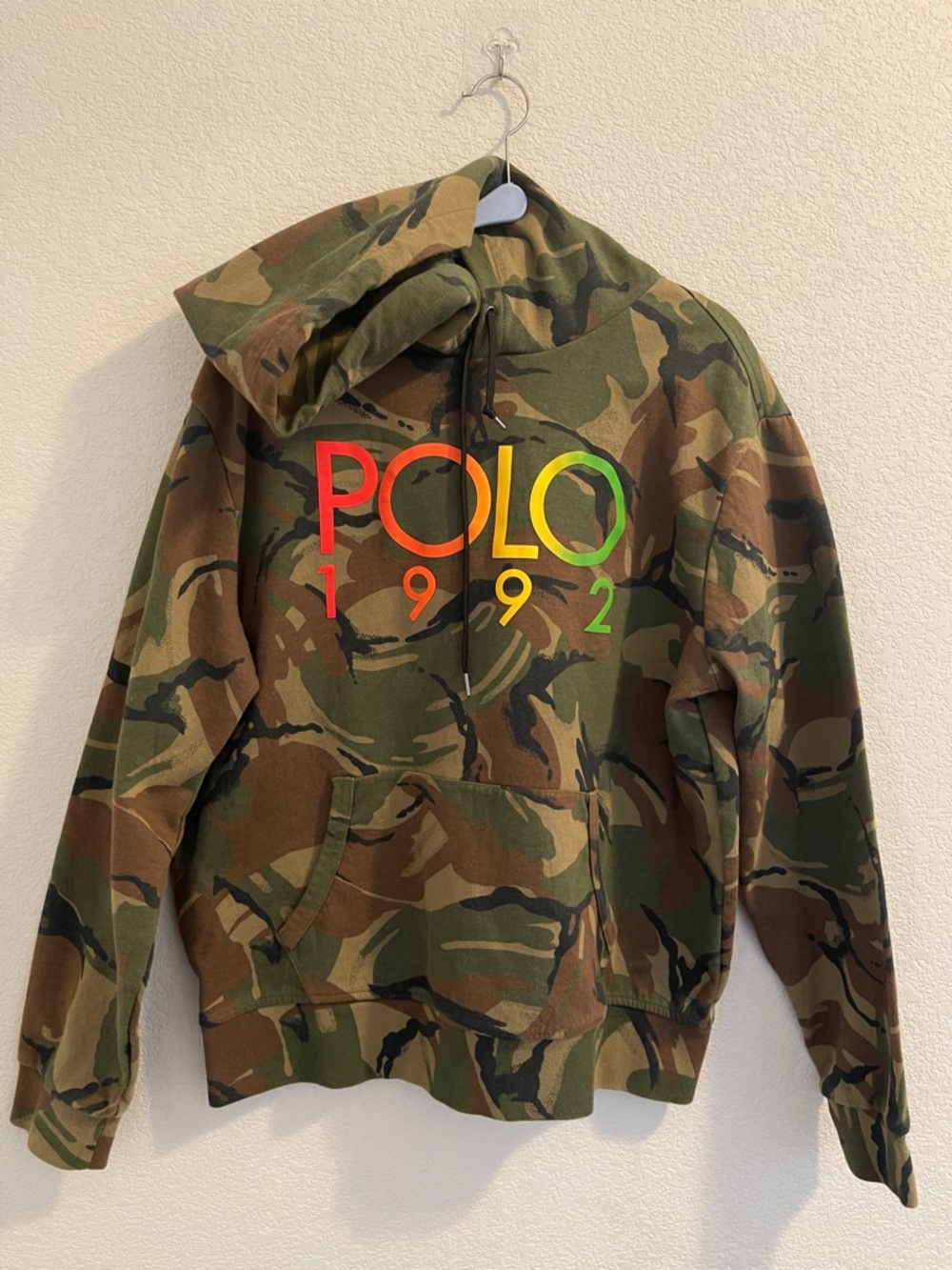 (Men L) Polo Ralph Lauren Camo Hoodie with Multicolor POLO 1992 Logo